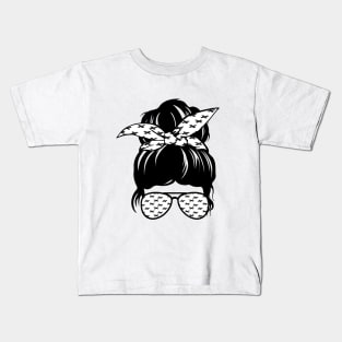 Black and White Patterned Messy Bun Kids T-Shirt